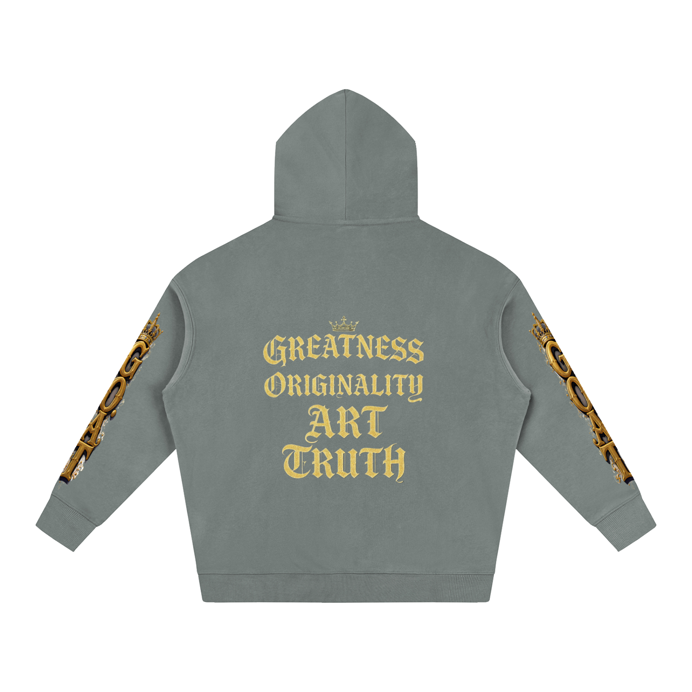 Oversized fleece hoodie, gray, back print, hood and kangaroo pocket