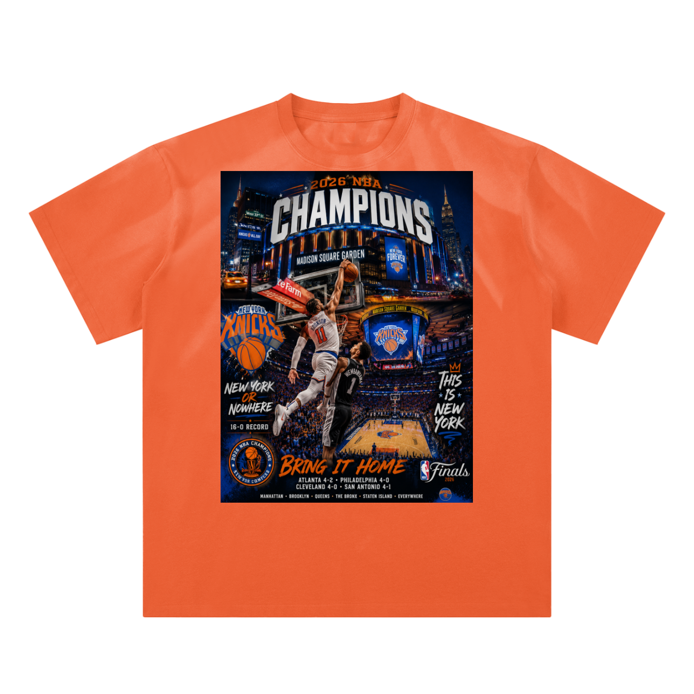Sunfade orange crewneck T-shirt with centered NBA Champions front graphic