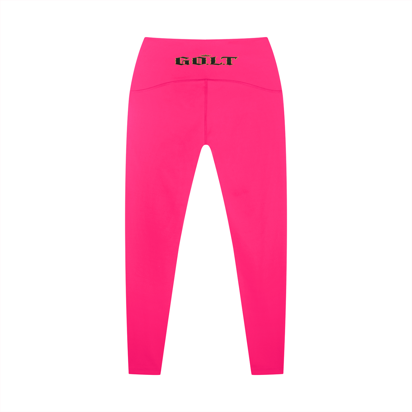 Rose pink high-waisted ankle yoga leggings with G.O.L.T. waistband logo