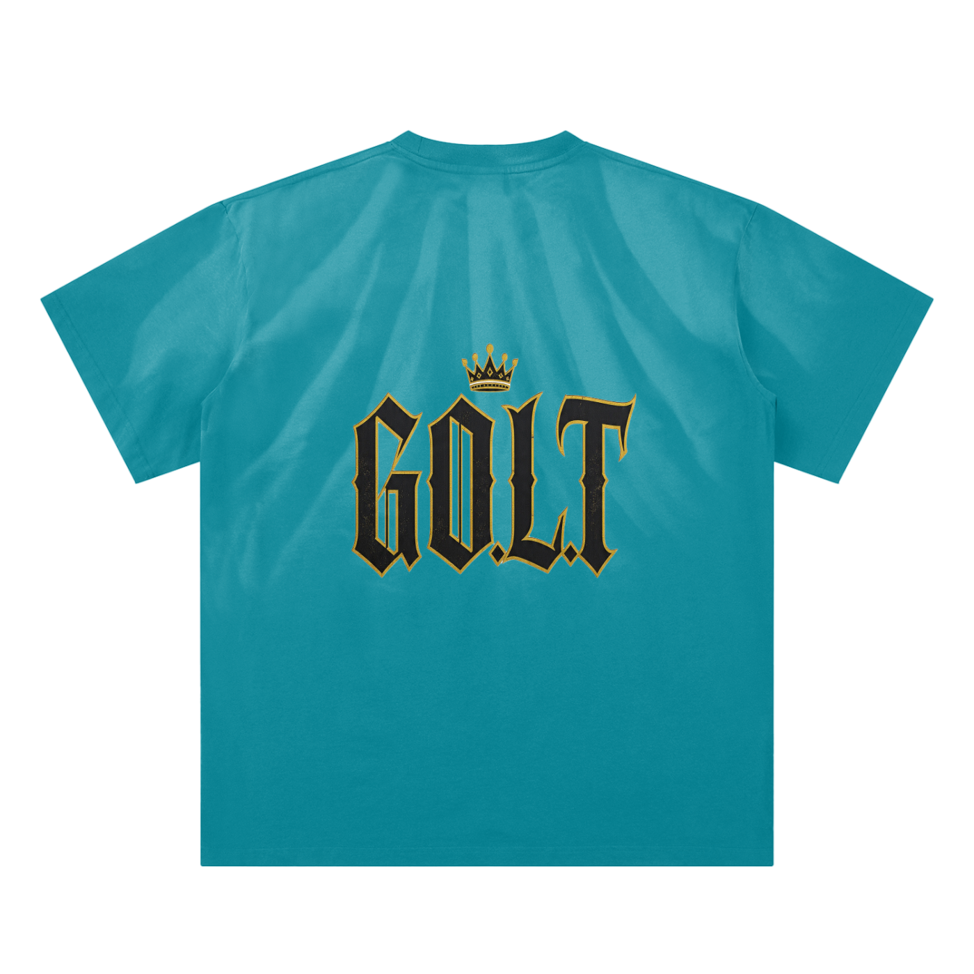 Peacock blue sunfade crewneck T-shirt with bold GOLT logo back print.