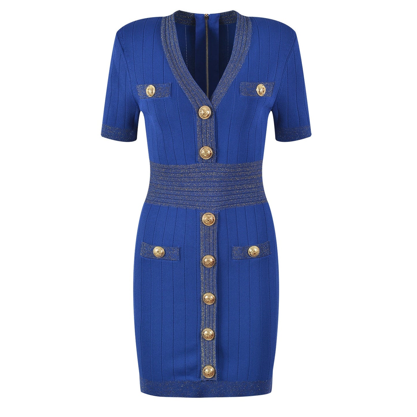 G.O.L.T. -Ice Silk Knit Dress with Gold Buckle For Women, V-Neck,