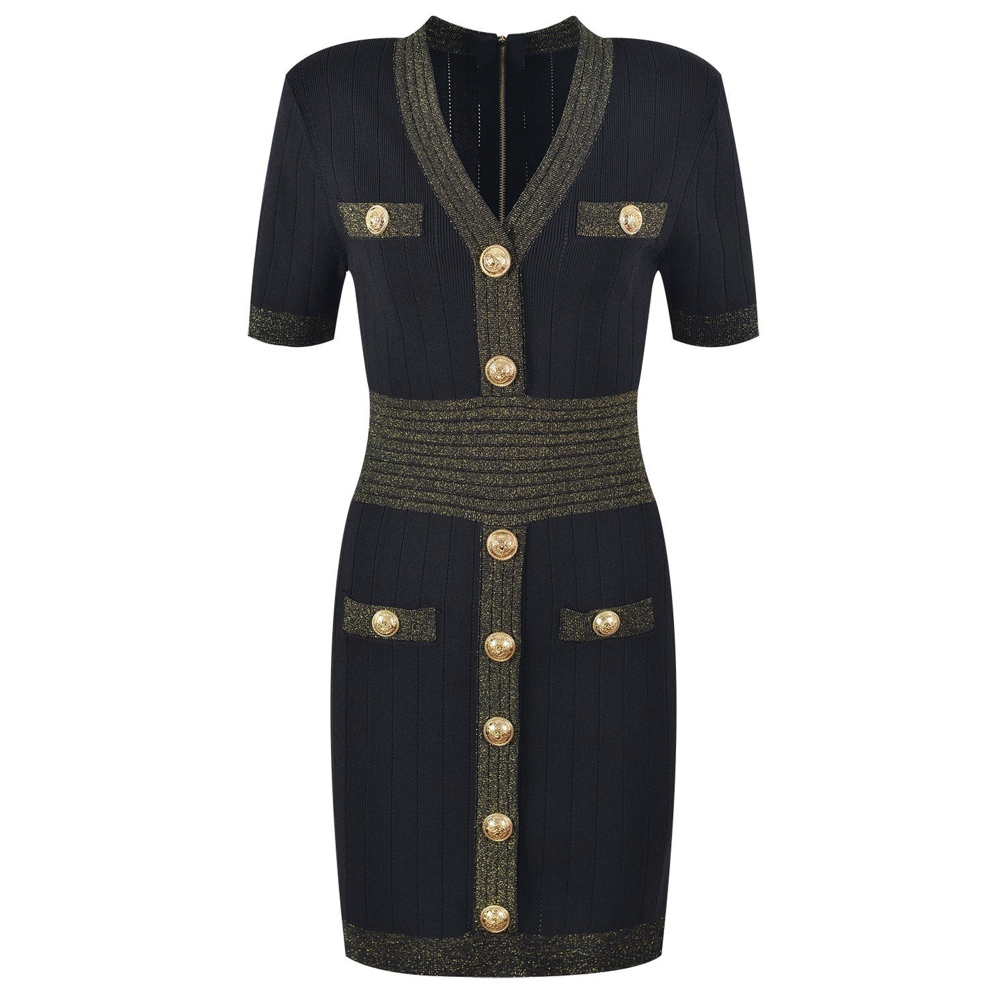 G.O.L.T. -Ice Silk Knit Dress with Gold Buckle For Women, V-Neck,