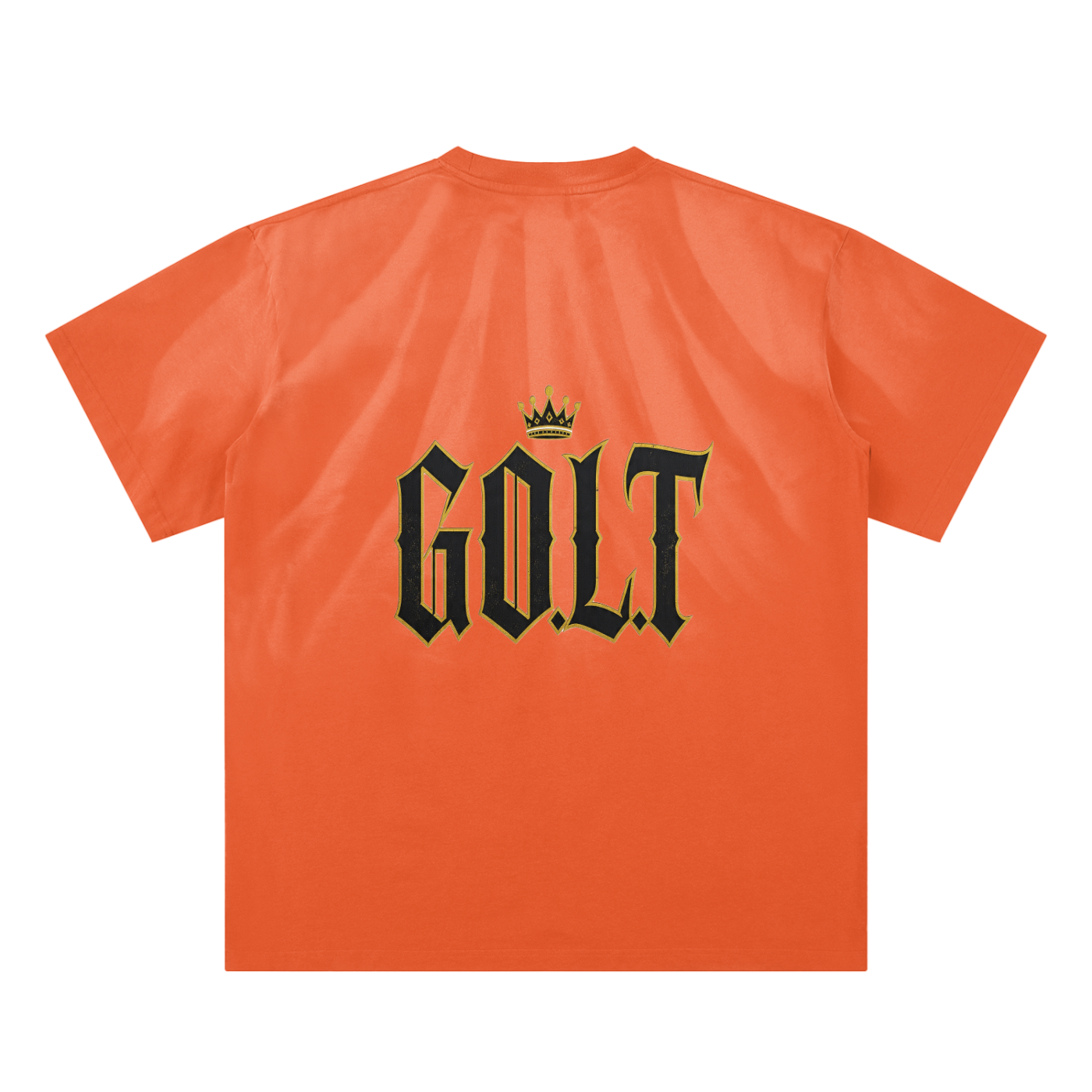 Orange sunfade crewneck T-shirt with bold GOLT logo back print.