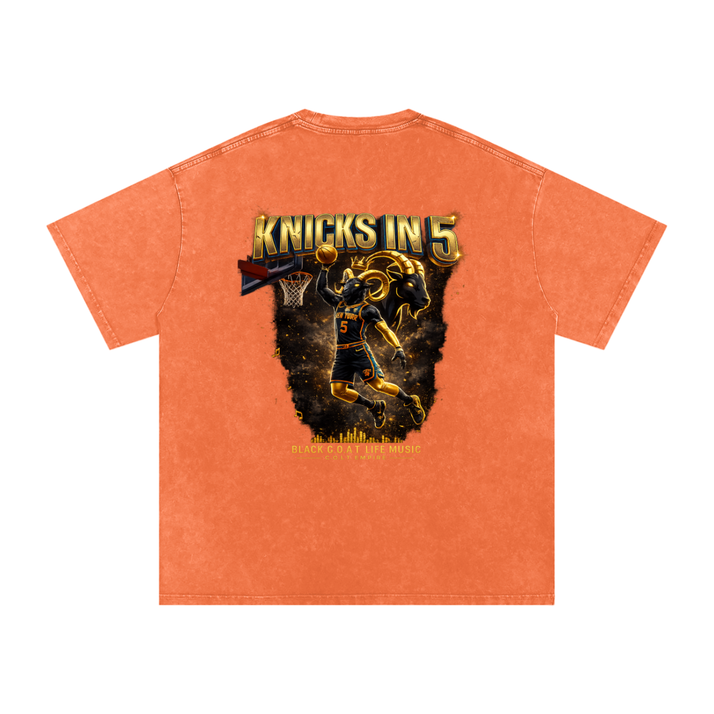 Orange oversized T-shirt with Knicks in Five back graphic