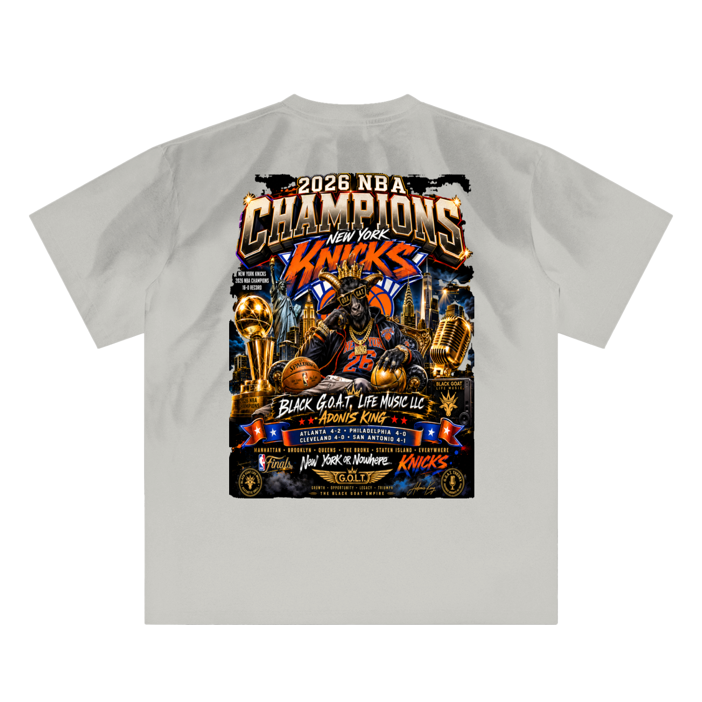Sunfade light gray crewneck T-shirt with centered NBA Champions back graphic