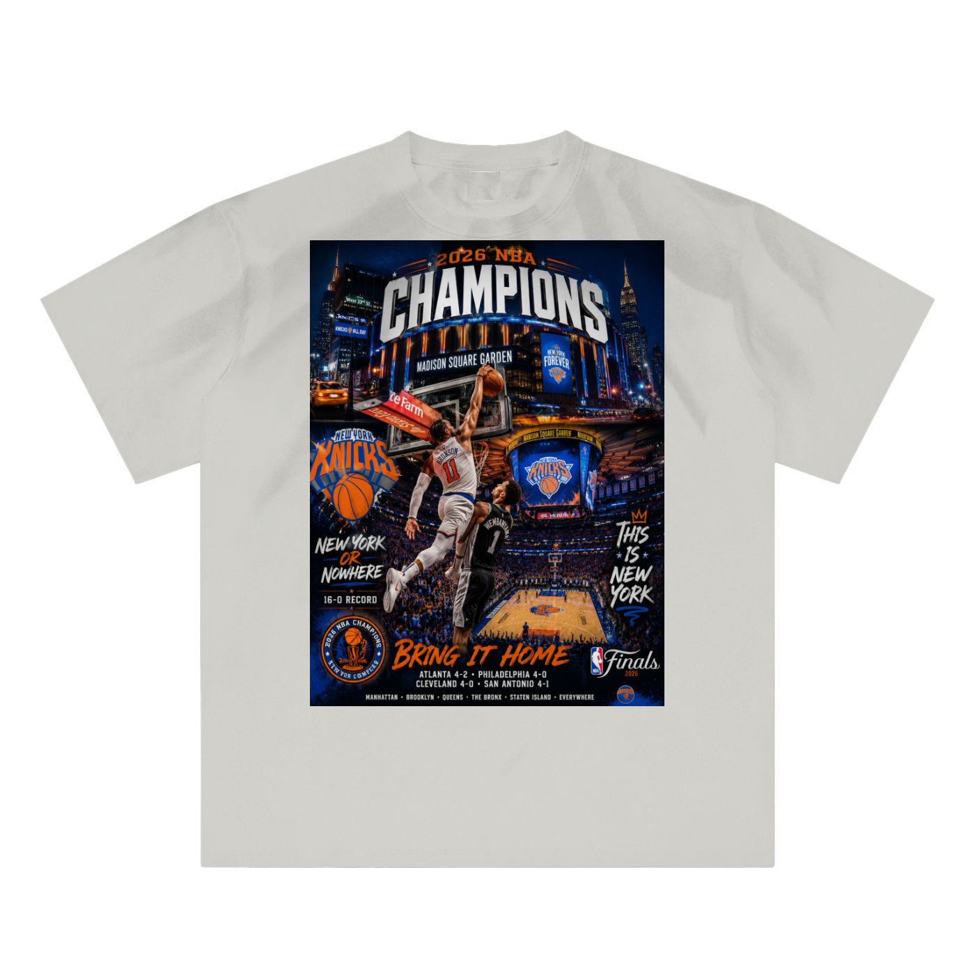 Sunfade light gray crewneck T-shirt with centered NBA Champions front graphic