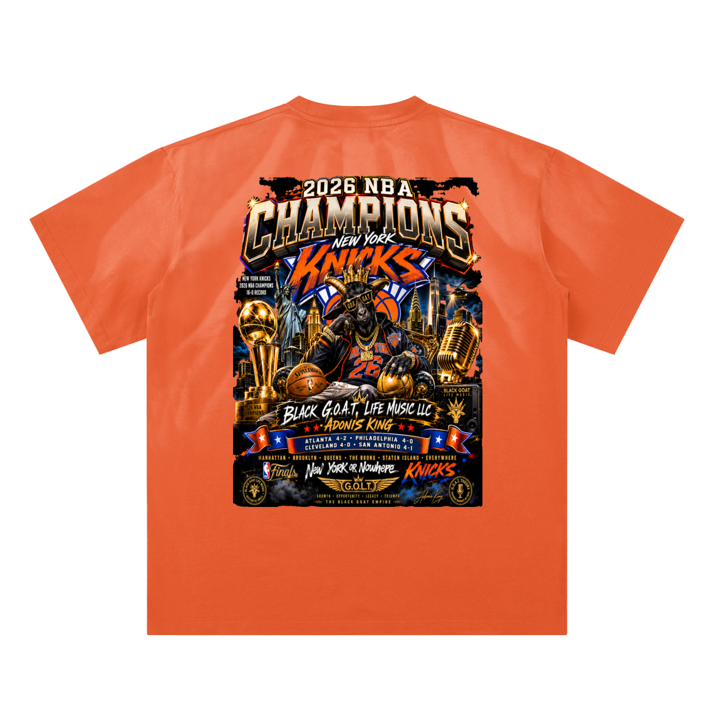 Sunfade orange crewneck T-shirt with centered NBA Champions back graphic