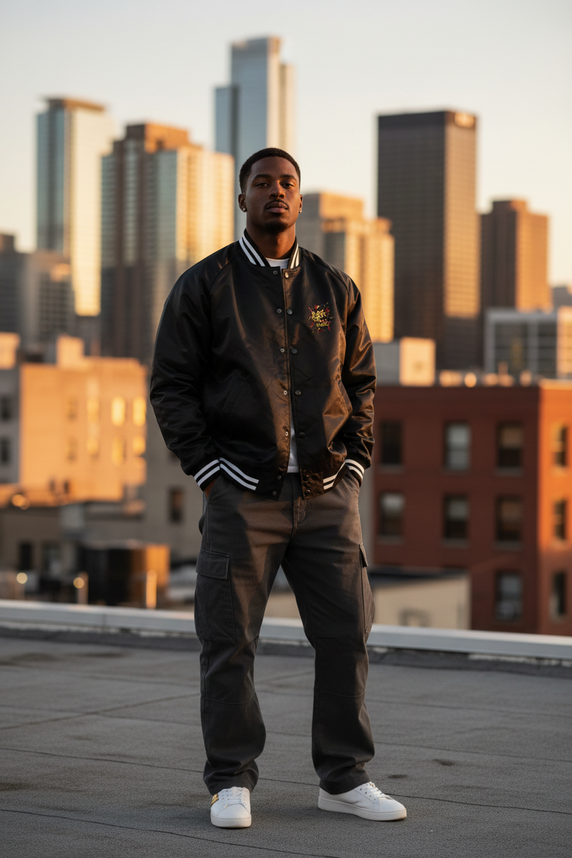 G.O.L.T. Empire Varsity Bomber — Male Model