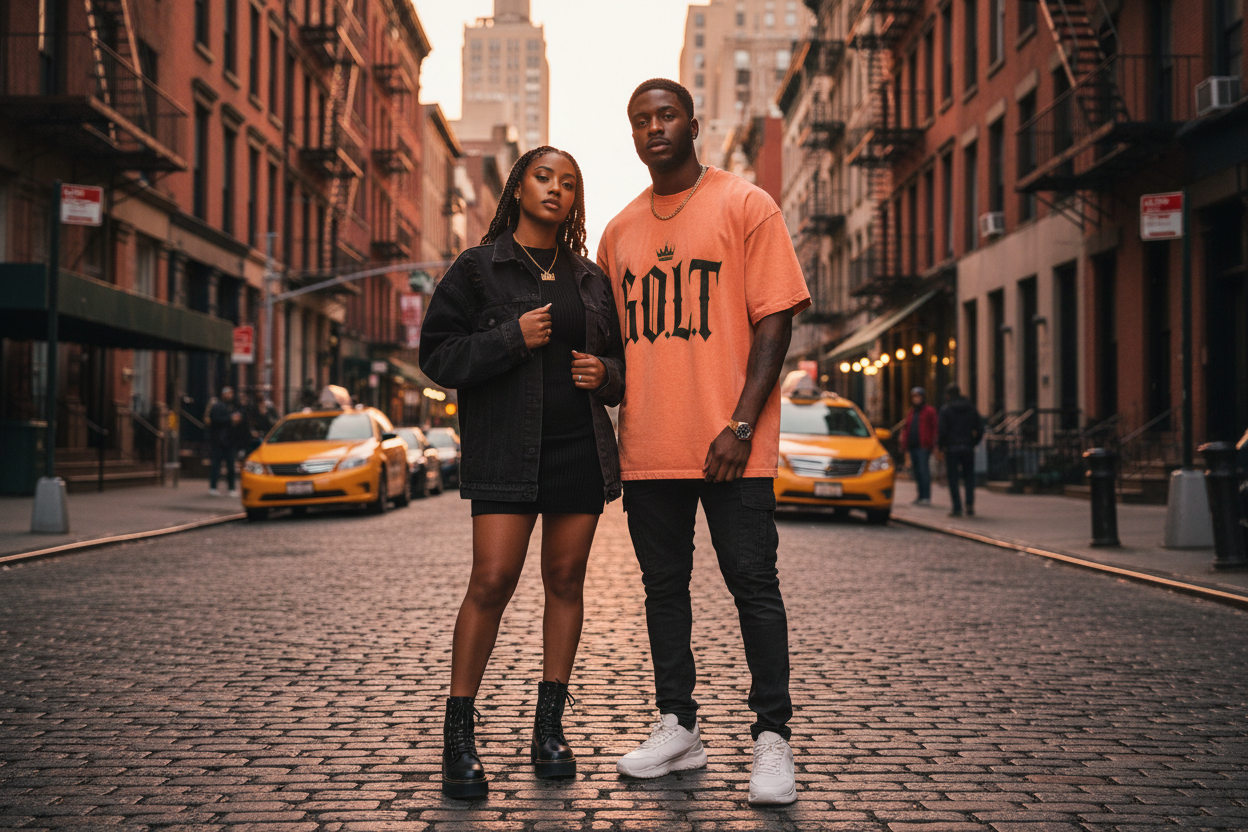Orange oversized tee with G.O.L.T front graphic