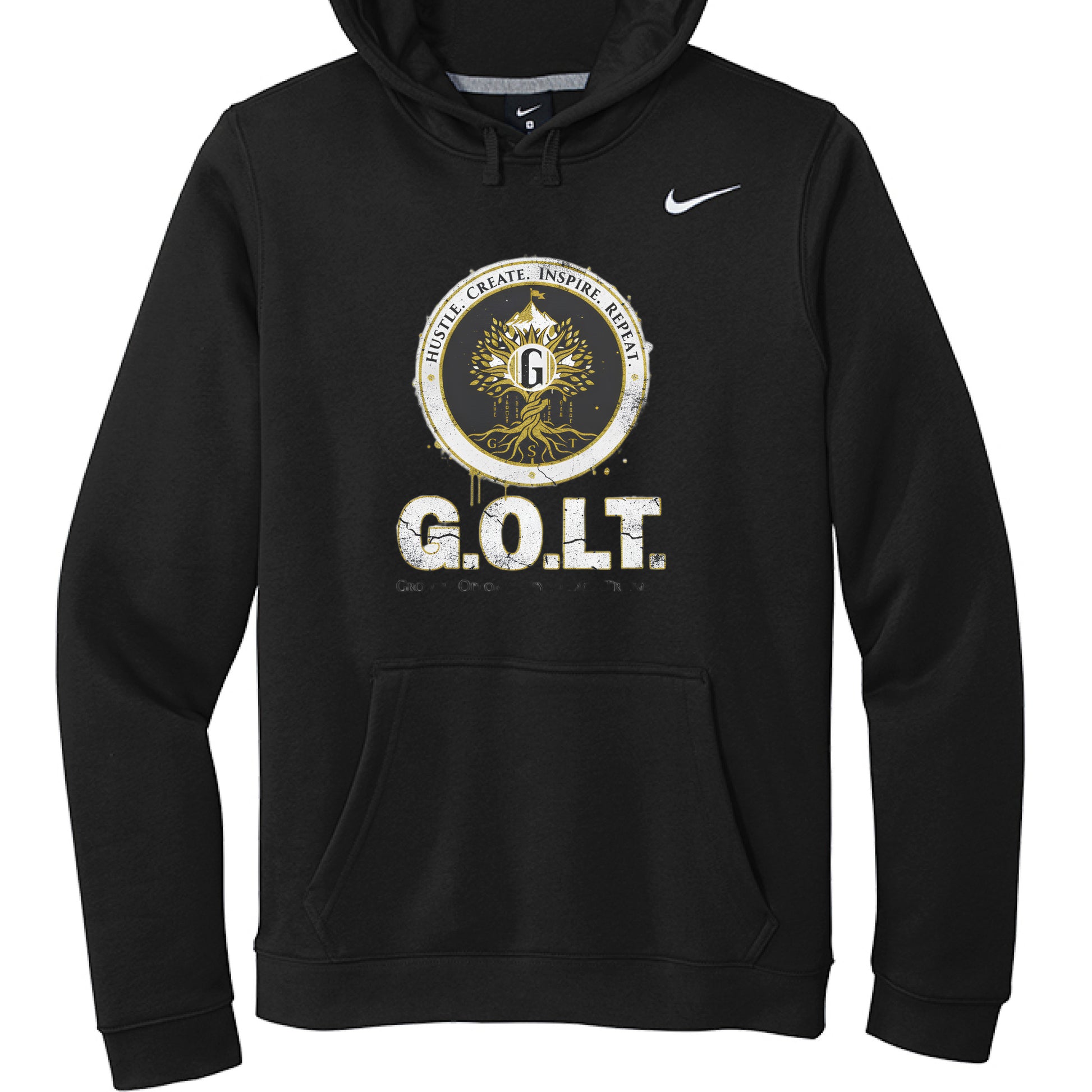 Black Phoenix Mark pullover hoodie with chest logo graphic, Nike swoosh, and hood