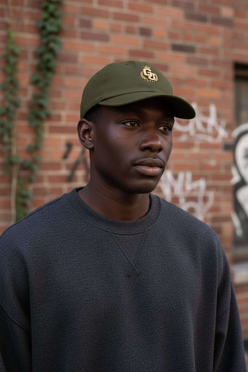 The Scholar's Crown — Model Shot with Hat Reference