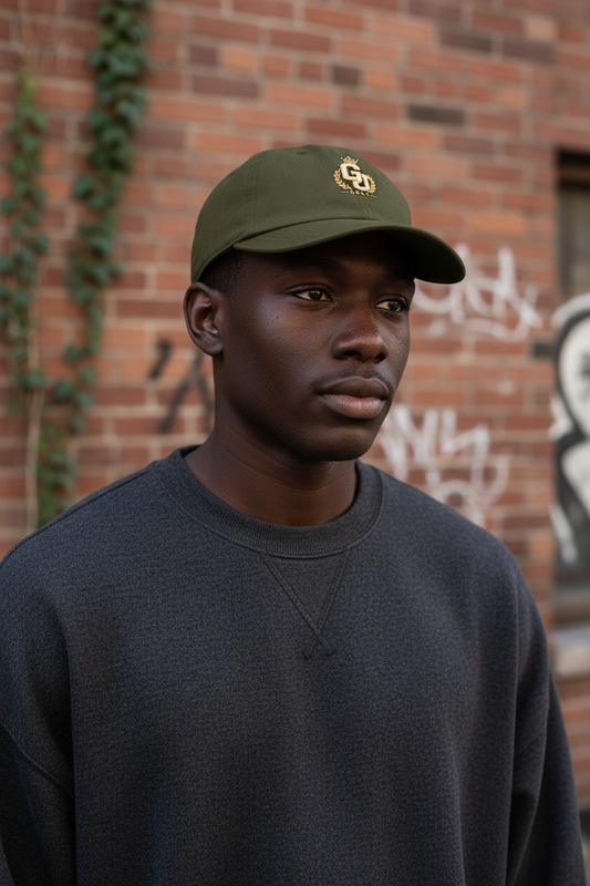 The Scholar's Crown — Model Shot with Hat Reference